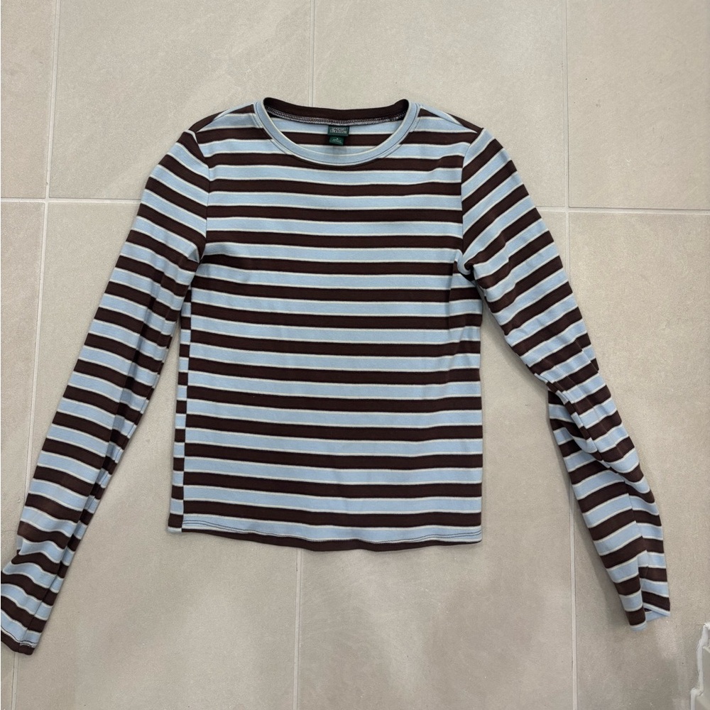 Wild Fable long sleeve brown and blue stripe shirt